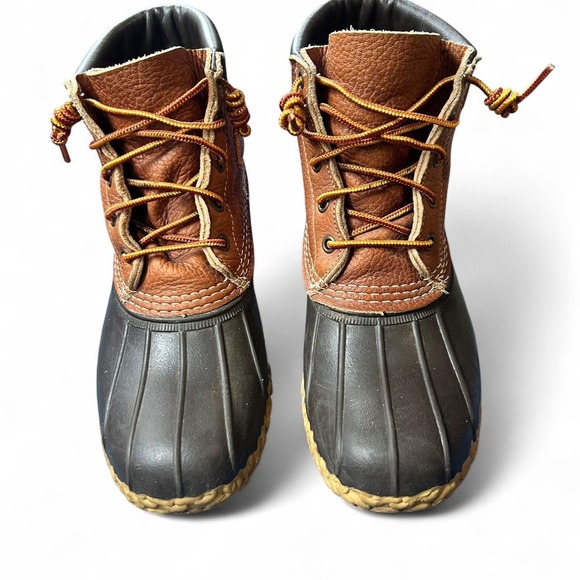 Bean Boots by L.L.Bean Leather Brown Duck Boots Ankle Rain Shoes Women's - Picture 1 of 6